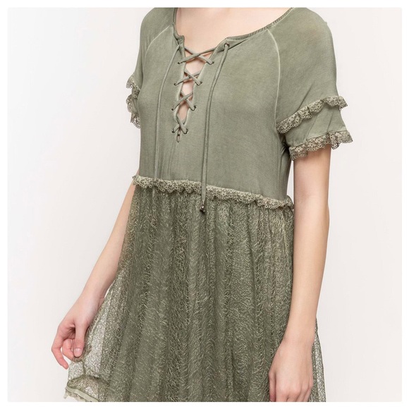 Sophia Boho Burnout Olive Green Dress - Picture 6 of 10